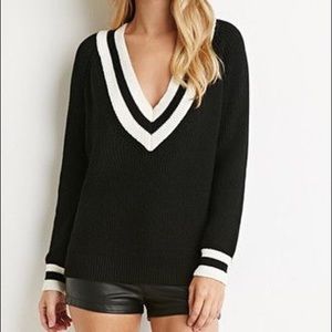 Forever 21 V-neck Varsity Black Knit Sweater